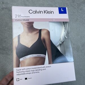 Calvin Klein Women's L Wire Free Bralette Black Cotton Modal e0325